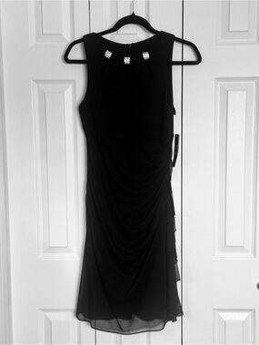 B&A by Betsy & Adam Black Rhinestone Cocktail Dress Ruched Size 10 NWT